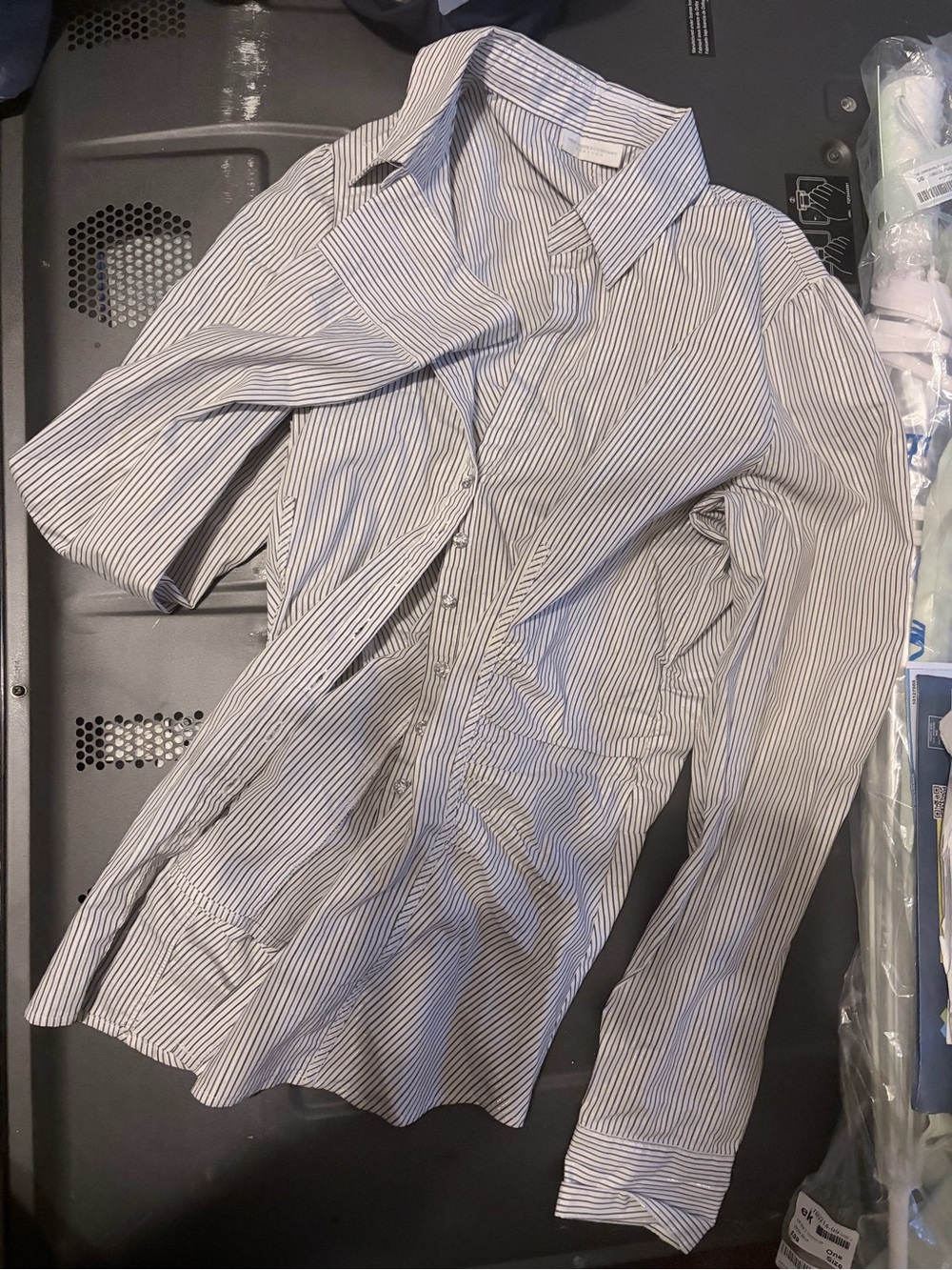 New York & Company Blue and White Striped Button-Down Shirt